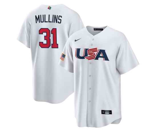 Men's USA Baseball #31 Cedric Mullins 2023 White World Baseball Classic Stitched Jersey