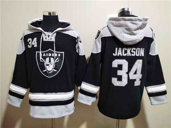 Men's Las Vegas Raiders #34 Bo Jackson Black Ageless Must-Have Lace-Up Pullover Hoodie