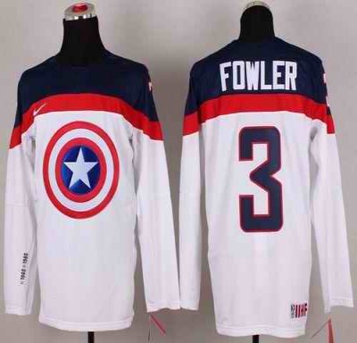 Olympic Team USA #3 Cam Fowler White Captain America Fashion Stitched NHL Jersey