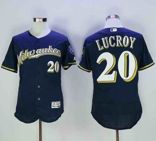 Brewers #20 Jonathan Lucroy Navy Blue Flexbase Authentic Collection Stitched MLB Jersey