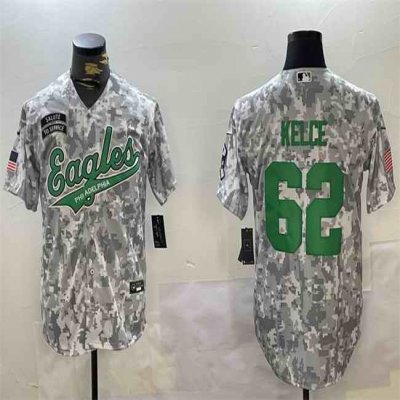 Men's Philadelphia Eagles #62 Jason Kelce 2024 Arctic Camo Salute to Service Stitched Baseball Jersey