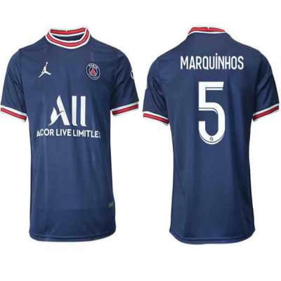 Men's Paris Saint-Germain #5 Marquinhos Navy Soccer Away Jersey