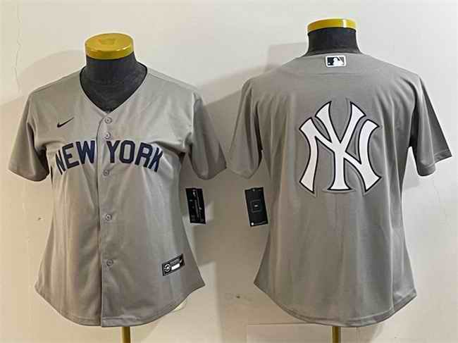 Women's New York Yankees Gray Team Big Logo Cool Base Stitched Jersey(Run Small)