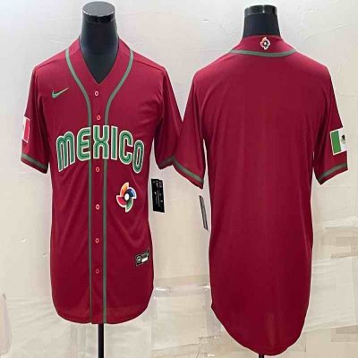 Men's Mexico Baseball Blank 2023 Red World Baseball Classic Stitched Jersey