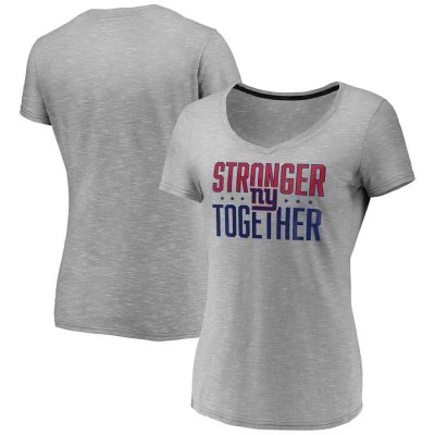 Women's New York Giants Gray Stronger Together Space Dye V-Neck T-Shirt(Run Small)