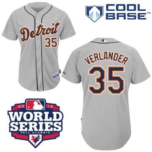 Tigers #35 Justin Verlander Grey Cool Base w/2012 World Series Patch Stitched MLB Jersey