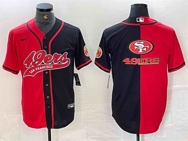 Men's San Francisco 49ers Red/Black Split Team Big Logo With Patch Cool Base Stitched Baseball Jersey