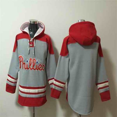 Men's Philadelphia Phillies Blank Grey/Red Ageless Must-Have Lace-Up Pullover Hoodie