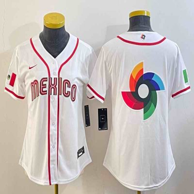 Women's Mexico Baseball 2023 White Big Logo World Baseball Classic Stitched Jersey(Run Small)