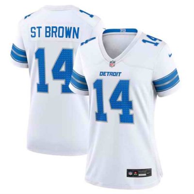 Women's Detroit Lions #14 Amon-Ra St. Brown White 2024 Stitched Jersey(Run Smaller)