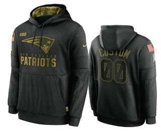 Men's New England Patriots Customized 2020 Black Salute To Service Sideline Performance Pullover Hoodie