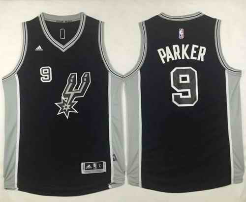 Spurs #9 Tony Parker Black New Road Stitched NBA Jersey