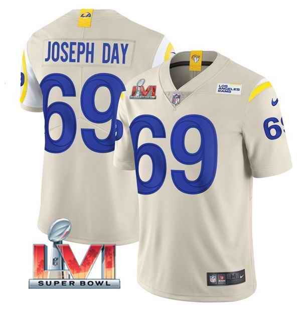 Men's Los Angeles Rams #69 Sebastian Joseph-Day 2022 Bone Super Bowl LVI Vapor Limited Stitched Jersey