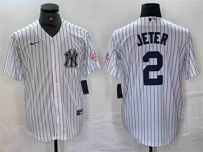 Men's New York Yankees #2 Derek Jeter White Cool Base Stitched Baseball Jersey