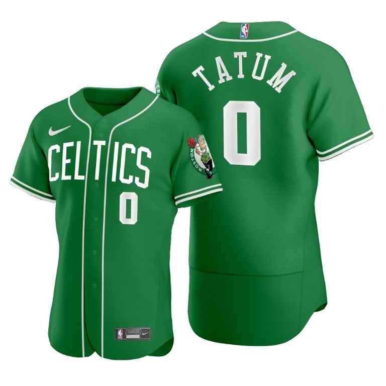 Men's  Boston Celtics #0 Jayson Tatum 2020 Green NBA X MLB Crossover Edition Stitched Jersey