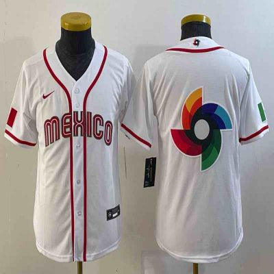 Youth Mexico Baseball 2023 White Big Logo World Baseball Classic Stitched Jersey