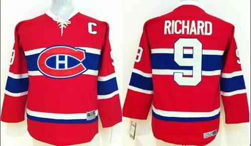 Canadiens #9 Maurice Richard Red CCM Throwback Stitched Youth NHL Jersey