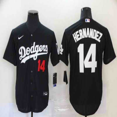 Men's Los Angeles Dodgers #14 Kik' Hern'ndez Black Cool Base Stitched MLB Jersey