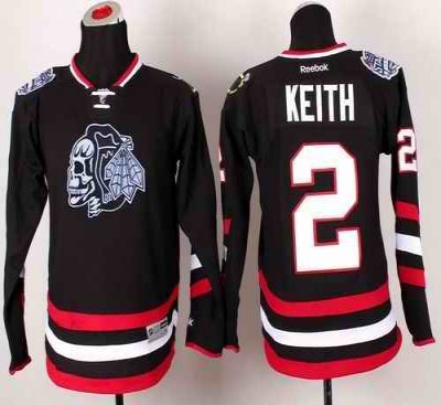 Blackhawks #2 Duncan Keith Black(White Skull) 2014 Stadium Series Stitched Youth NHL Jersey