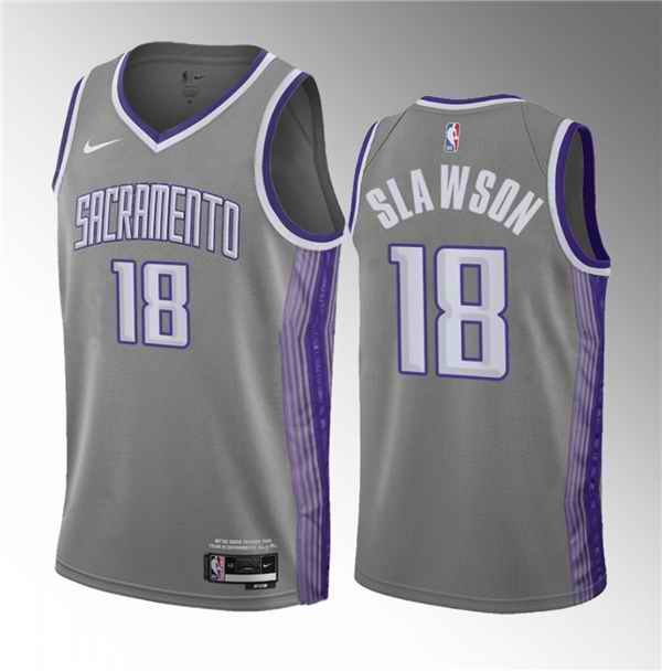 Men's Sacramento Kings #18 Jalen Slawson Grey 2023 Draft City Edition Stitched Jersey