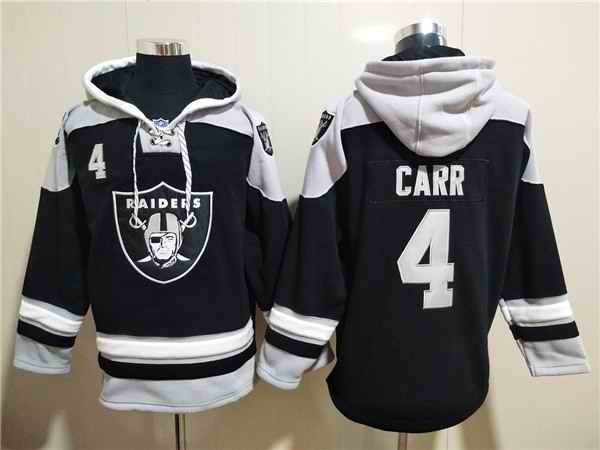 Men's Las Vegas Raiders #4 Derek Carr Black Ageless Must-Have Lace-Up Pullover Hoodie