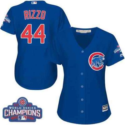 Cubs #44 Anthony Rizzo Blue Alternate 2016 World Series Champions Women's Stitched MLB Jersey