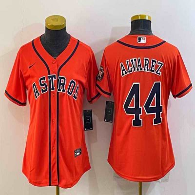 Women's Houston Astros #44 Yordan Alvarez Orange With Patch Cool Base Stitched Baseball Jersey(Run Small)