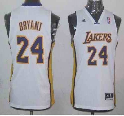 Lakers #24 Kobe Bryant White Champion Patch Stitched Youth NBA Jersey