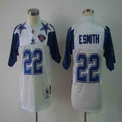 Mitchell And Ness Cowboys #22 E.Smith White With 75TH Stitched Youth NFL Jersey