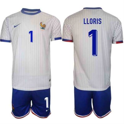 Men's France #1 Hugo Lloris White 2024-25 Away  Soccer Jersey Suit