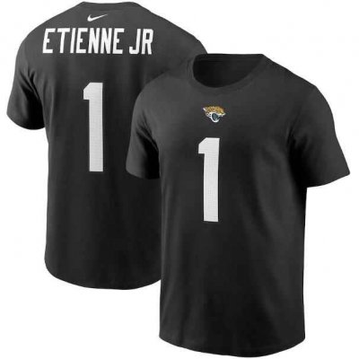 Men's Jacksonville Jaguars #1 Travis Etienne JR 2021 Black NFL Draft First Round Pick Player Name & Number T-Shirt