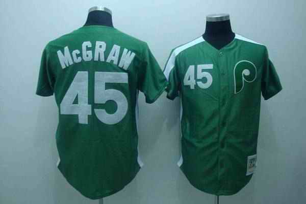 Mitchell and Ness Phillies #45 Tug Mcgraw Green Stitched Throwback MLB Jersey