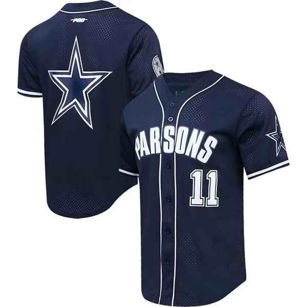 Men's Dallas Cowboys #11 Micah Parsons Navy Pro Standard Mesh Button-Up Stitched Baseball Jersey