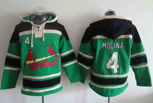 Cardinals #4 Yadier Molina Green Sawyer Hooded Sweatshirt MLB Hoodie