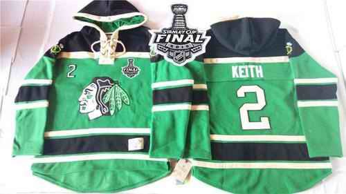 Blackhawks #2 Duncan Keith Green St. Patrick's Day McNary Lace Hoodie 2015 Stanley Cup Stitched NHL Jersey