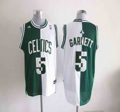 Celtics #5 Kevin Garnett Green/White Split Fashion Embroidered NBA Jersey