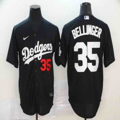 Men's Los Angeles Dodgers #35 Cody Bellinger Black Cool Base Stitched MLB Jersey