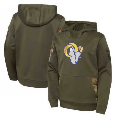 Youth Los Angeles Rams 2022 Olive Salute to Service Therma Performance Pullover Hoodie