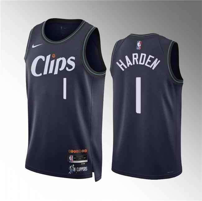 Men's Los Angeles Clippers #1 James Harden Navy 2023/24 City Edition Stitched Jersey