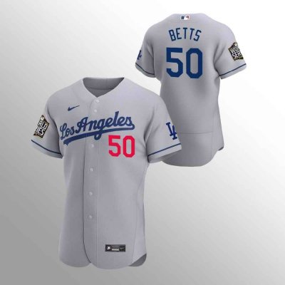 Men's Los Angeles Dodgers #50 Mookie Betts Grey 2020 World Series Bound stitched Jersey