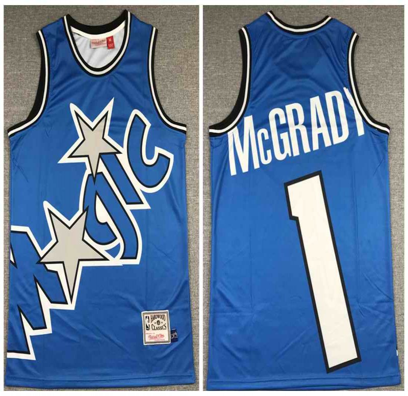 Men's Orlando Magic #1 Tracy McGrady Blue Big Face Stitched Jersey