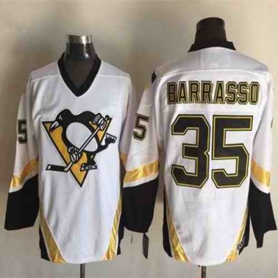 Penguins #35 Tom Barrasso White CCM Throwback Stitched NHL Jersey