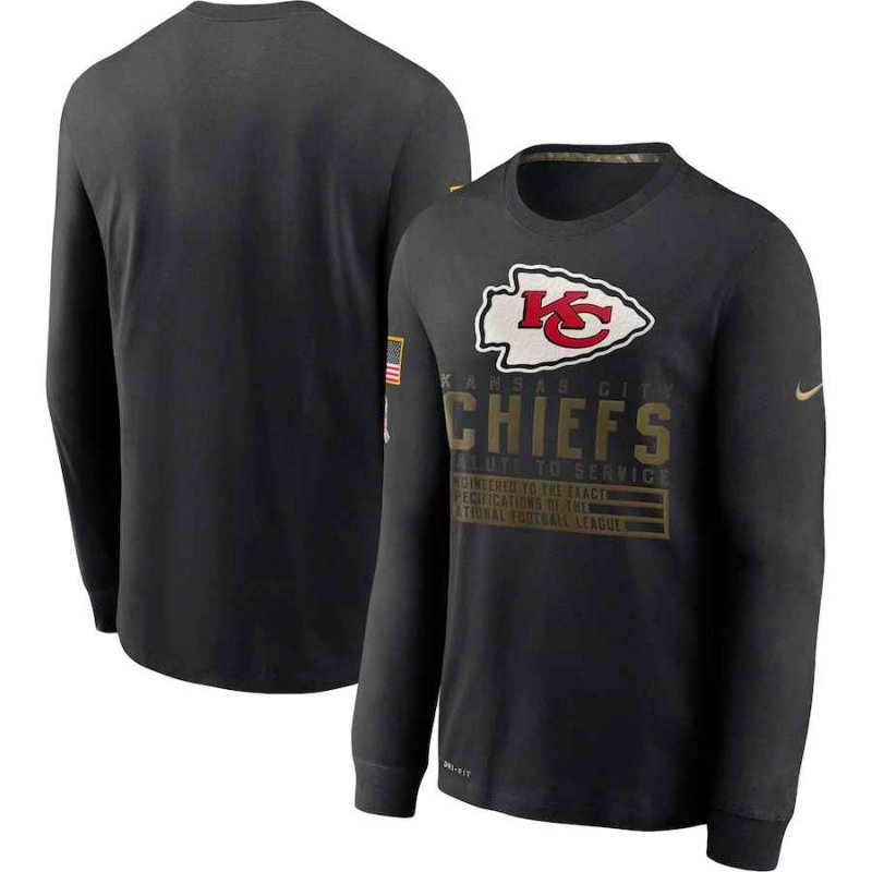 Men's Kansas City Chiefs 2020 Black Salute to Service Sideline Performance Long Sleeve T-Shirt