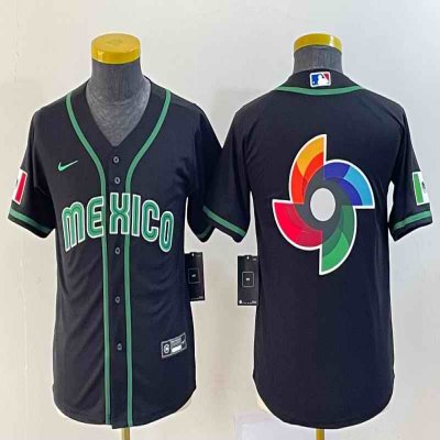 Women's Mexico Baseball 2023 Black Big Logo World Baseball Classic Stitched Jersey(Run Small)