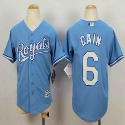 Royals #6 Lorenzo Cain Blue Cool Base Alternate 1 Stitched Youth MLB Jersey