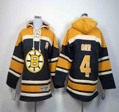 Bruins #4 Bobby Orr Black Sawyer Hooded Sweatshirt Stitched Youth NHL Jersey