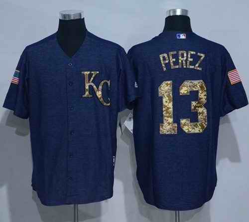 Royals #13 Salvador Perez Denim Blue Salute to Service Stitched MLB Jersey