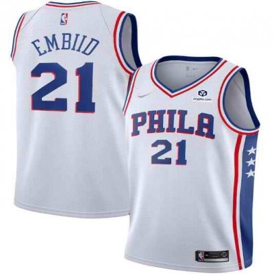 Men's Philadelphia 76ers #21 Joel Embiid White 75th Anniversary Association Edition Swingman Stitched Jersey