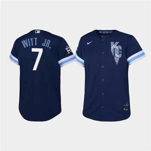 Youth Kansas City Royals #7 Bobby Witt Jr. 2022 Navy City Connect Stitched Baseball Jersey