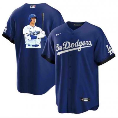 Men's Los Angeles Dodgers #17 Shohei Ohtani Blue Big Logo City Connect Cool Base Stitched Jersey